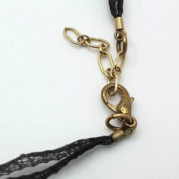 Curved Dichroic Fused Glass Pendant Gauze Double Strand Necklace 17" Signed TB - Picture 12 of 12